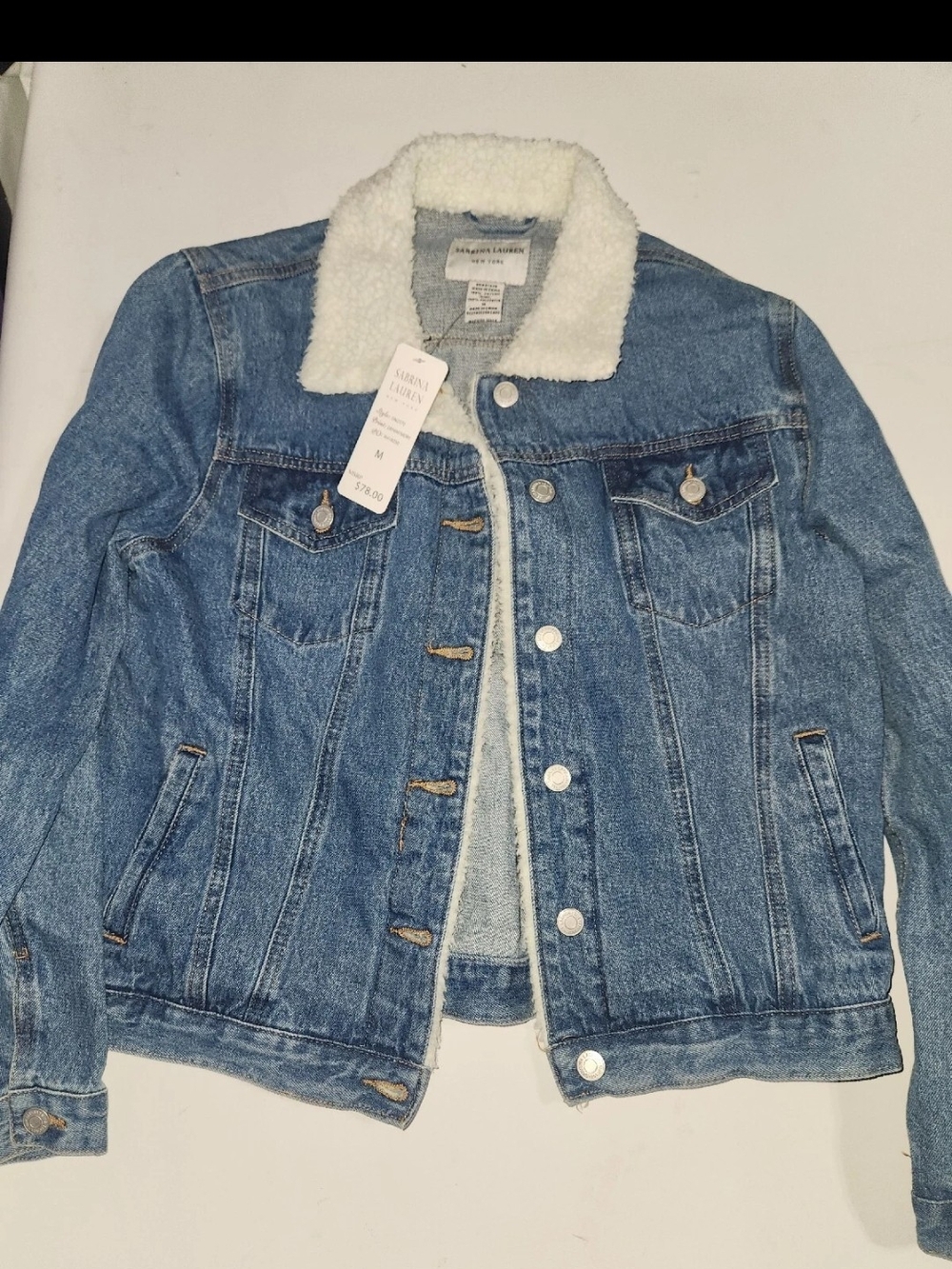 Denim Sherpa-Lined Jacket in Light Blue